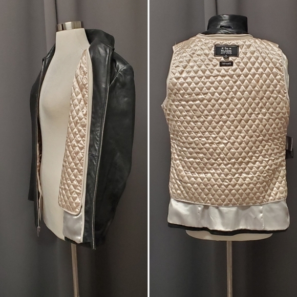 Vintage 90s y2k Wilson's Black Leather Insulated Mid Length Racing Racer Coat Md - Picture 4 of 7